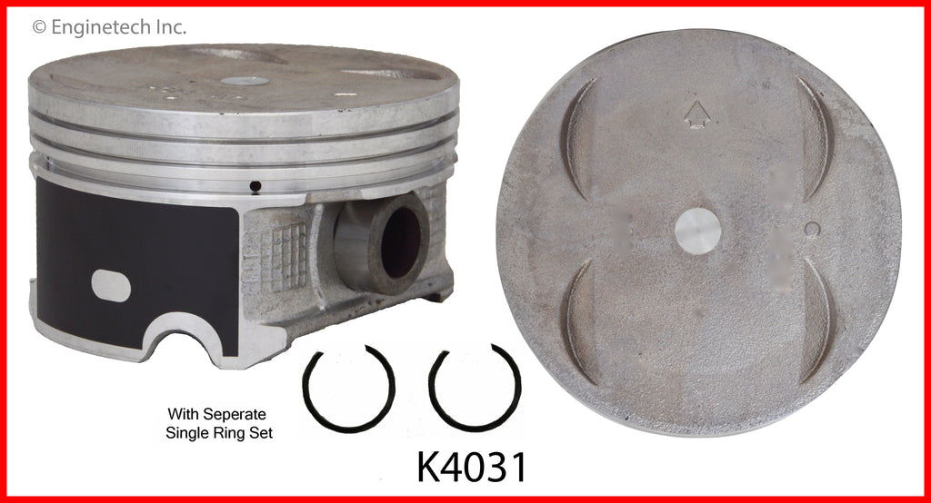Enginetech K4031(6)PSTD Engine Piston Kit with Separate Full Ring Stack for Honda Odyssey, Ridgeline, and Pilot (2005-2008)