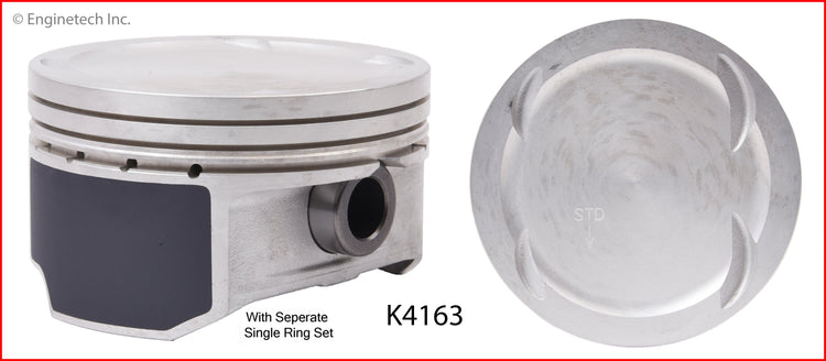Enginetech K4163(4)PSTD Engine Piston Kit with Separate Full Ring Stack for Hyundai Vehicles