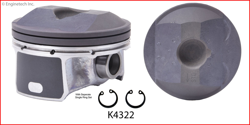 Enginetech K4322(4)P.50 Engine Piston Kit with Separate Full Ring Stack for Mazda Vehicles