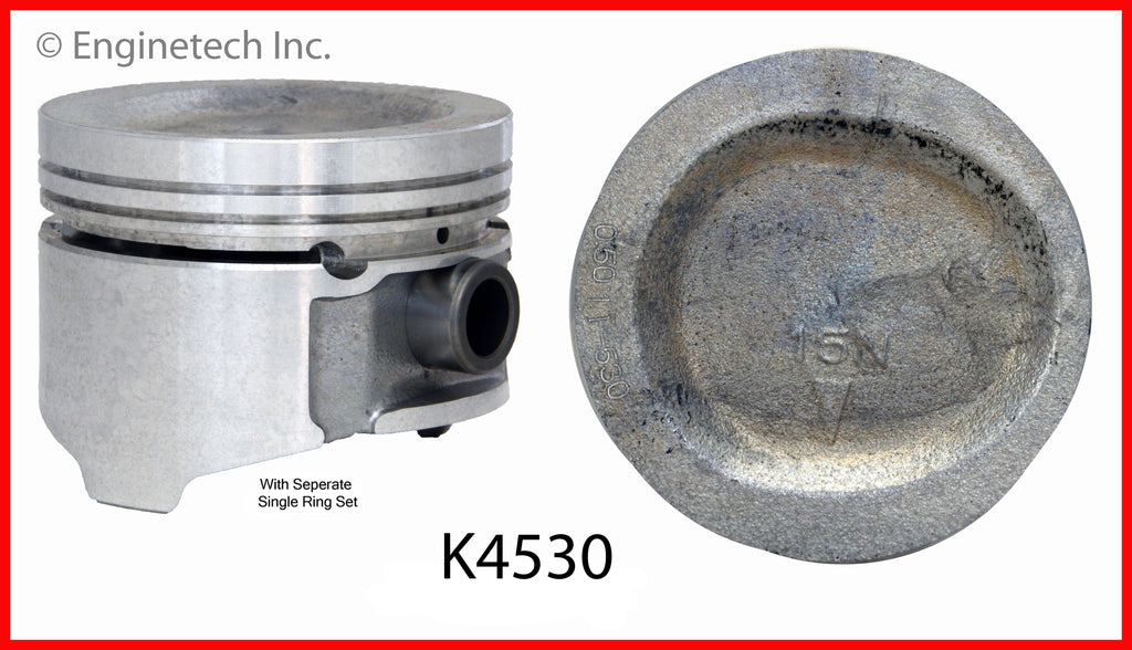 Enginetech K4530(4)PSTD Engine Piston Kit with Separate Full Ring Stack for Hyundai, Dodge, and Mitsubishi Engines