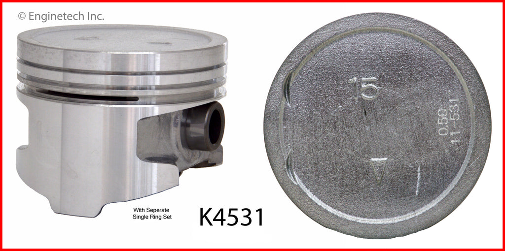 Enginetech K4531(4)P.50 Engine Piston Kit with Separate Full Ring Stack for Dodge, Plymouth, and Mitsubishi Models