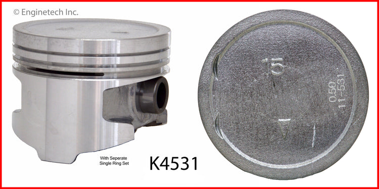 Enginetech K4531(4)PSTD Engine Piston Kit with Separate Full Ring Stack for Dodge, Plymouth, and Mitsubishi Models