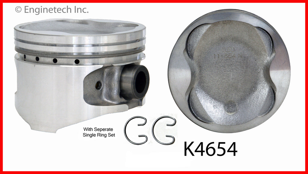 Enginetech K4654(4)PSTD Engine Piston Kit with Separate Full Ring Stack for Toyota Camry and Celica