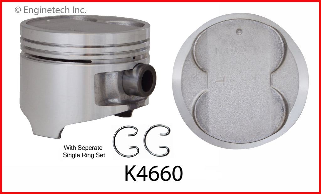 Enginetech K4660(4)P.50 Engine Piston Kit with Separate Full Ring Stack for Geo Prizm and Toyota Corolla