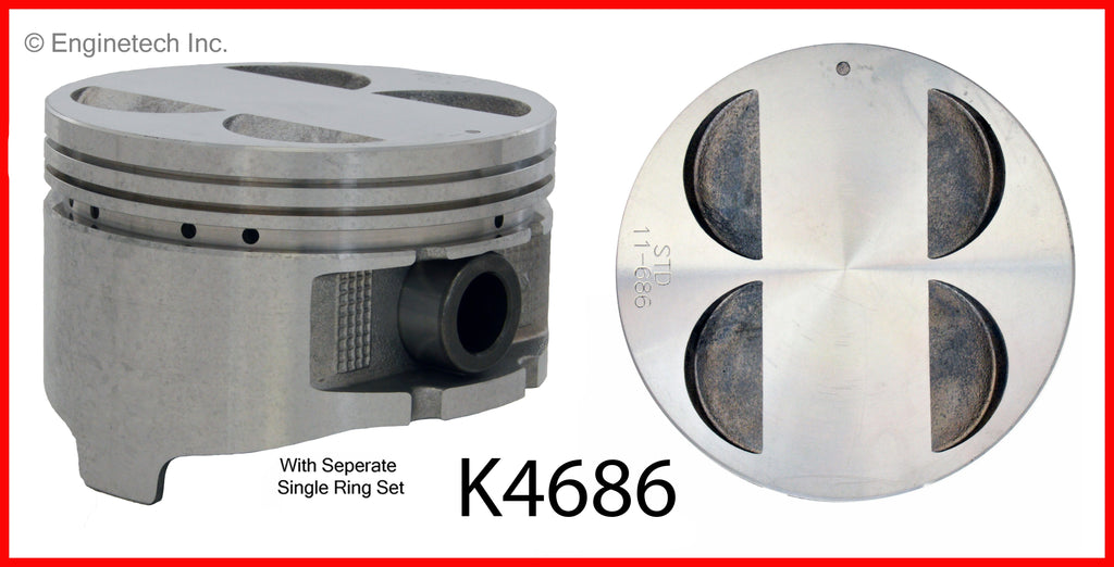 Enginetech K4686(6)PSTD Engine Piston Kit with Separate Full Ring Stack for Isuzu Rodeo & Trooper Models