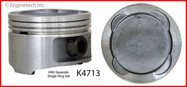 Enginetech K4713(4)PSTD Engine Piston Kit with Separate Full Ring Stack for Toyota Models