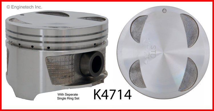 Enginetech K4714(4)PSTD Engine Piston Kit with Separate Full Ring Stack for Toyota Corolla