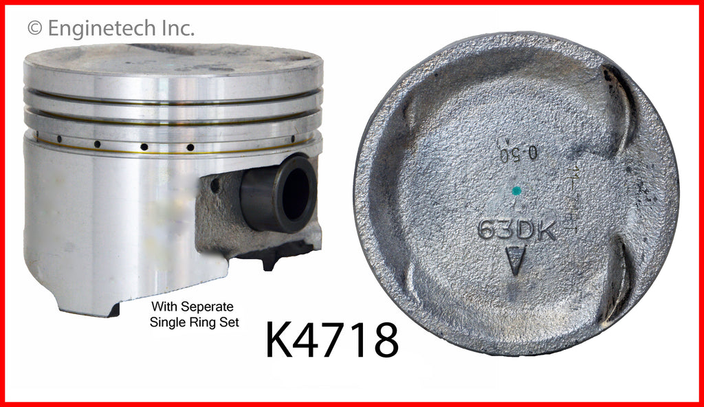 Enginetech K4718(4)PSTD Engine Piston Kit with Separate Full Ring Stack for Mitsubishi Eclipse (1993-1994)