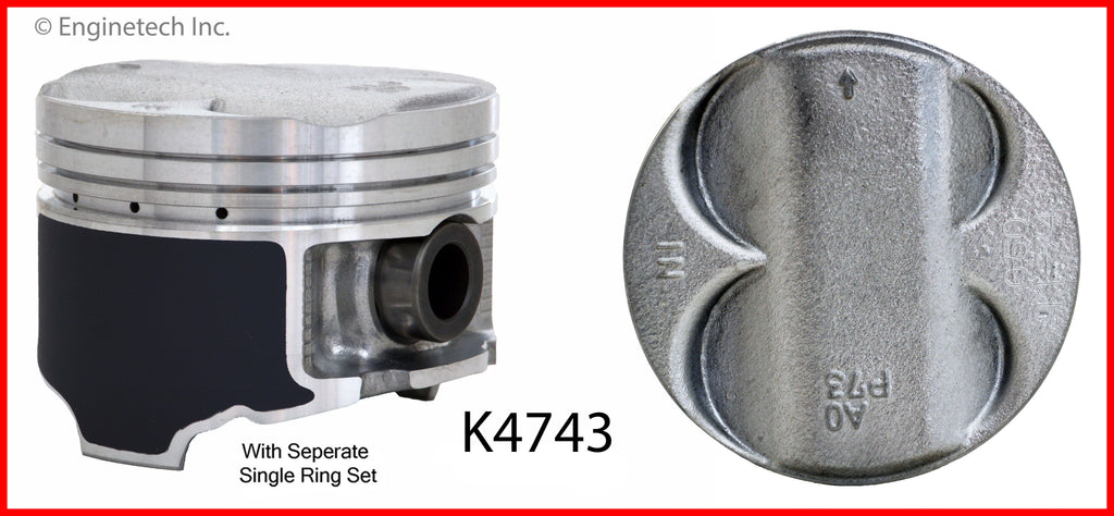 Enginetech K4743(4)PSTD Engine Piston Kit with Separate Full Ring Stack for Acura Integra