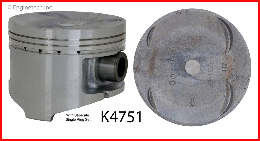 Enginetech K4751(4)P.50 Engine Piston Kit with Separate Full Ring Stack for Select Honda, Acura, and Isuzu Models