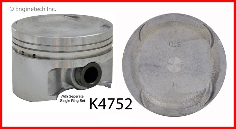 Enginetech K4752(4)PSTD Engine Piston Kit with Separate Full Ring Stack for Honda Civic and Civic del Sol
