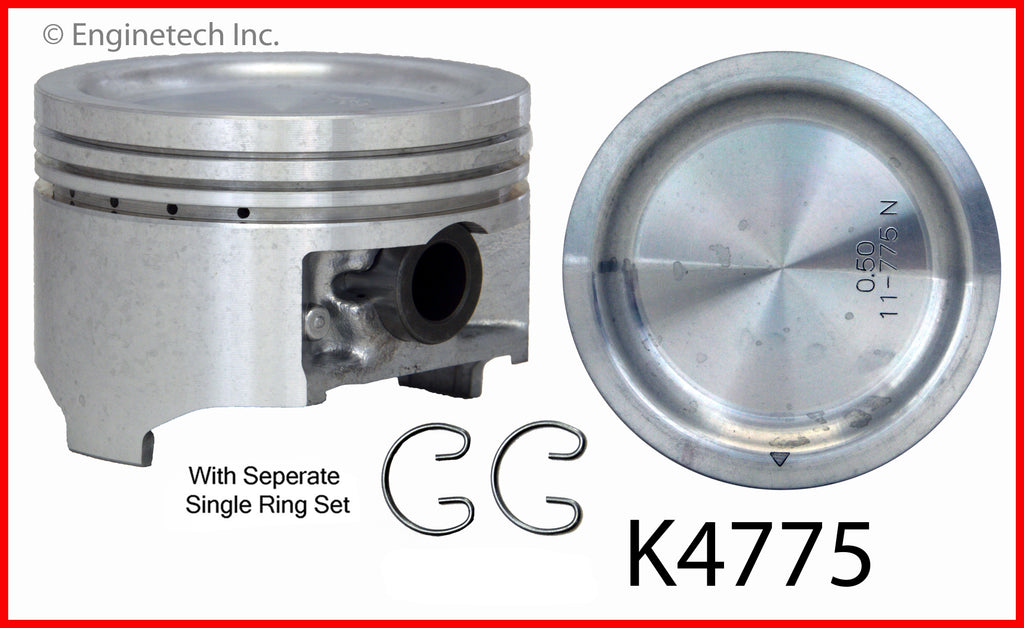 Enginetech K4775(4)P.50 Engine Piston Kit with Full Ring Stack for Suzuki and Chevrolet Models