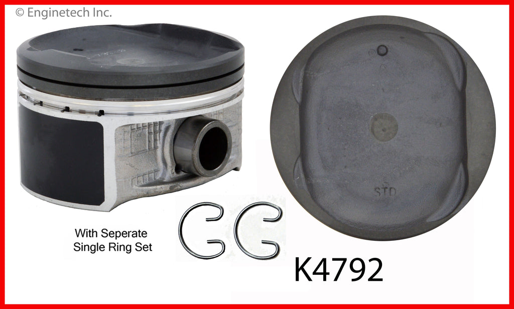 Enginetech K4792(4)P.50 Engine Piston Kit with Separate Full Ring Stack for Toyota 2004-2006 Models