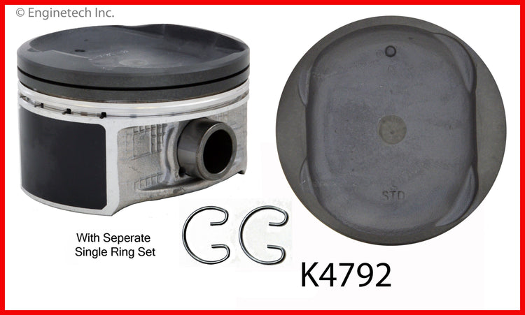 Enginetech K4792(4)P.50 Engine Piston Kit with Separate Full Ring Stack for Toyota 2004-2006 Models