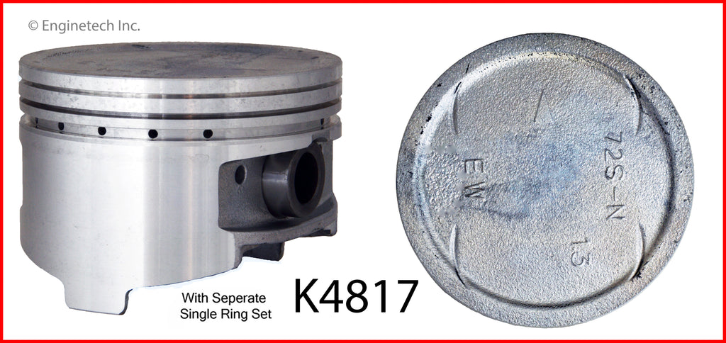 Enginetech K4817(6)P.50 Engine Piston Kit with Separate Full Ring Stack for Chrysler, Dodge, and Mitsubishi Vehicles