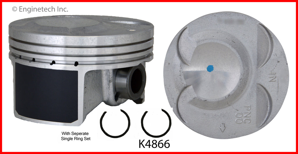 Enginetech K4866(4)PSTD Engine Piston Kit with Separate Full Ring Stack for Acura RSX