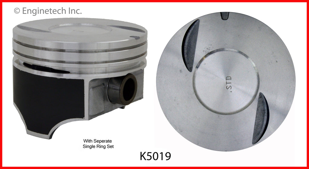 Enginetech K5019(8)P060 Engine Piston Kit with Separate Full Ring Stack for Chevy Trucks and SUVs