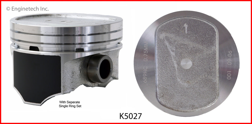 Enginetech K5027(8)P030 Engine Piston Kit with Separate Full Ring Stack for Dodge B-Series Vans