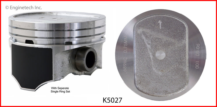 Enginetech K5027(8)P040 Engine Piston Kit with Separate Full Ring Stack for Dodge B1500 and B2500
