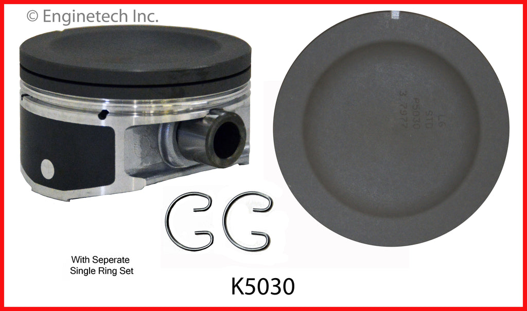 Enginetech K5030(6)P.75 Engine Piston Kit with Separate Full Ring Stack for GM and Pontiac Models