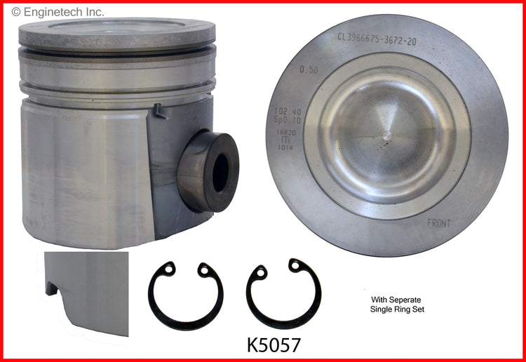 Enginetech K5057(6)PSTD Engine Piston Kit with Full Ring Stack for Dodge Ram 2500 and 3500 (2003-2004)