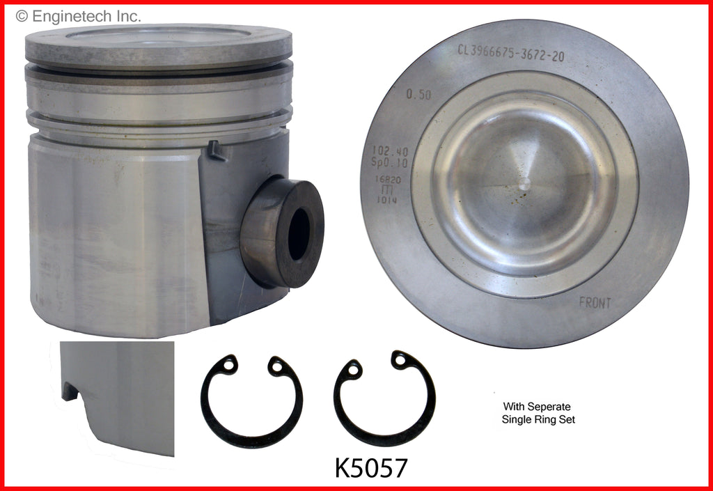 Enginetech K5057(6)P.50 Engine Piston Kit with Full Ring Stack for Dodge Ram 2500/3500 (2003-2004)