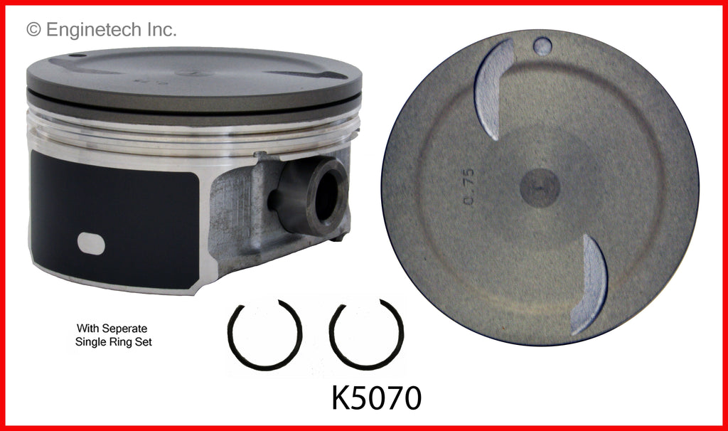 Enginetech K5070(8)P030 Engine Piston Kit with Separate Full Ring Stack for 2012 Chevrolet and GMC Trucks