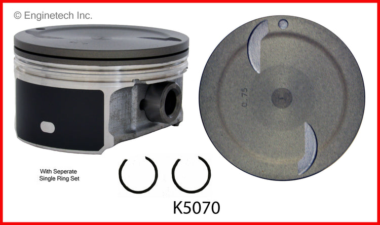Enginetech K5070(8)P030 Engine Piston Kit with Separate Full Ring Stack for 2012 Chevrolet and GMC Trucks