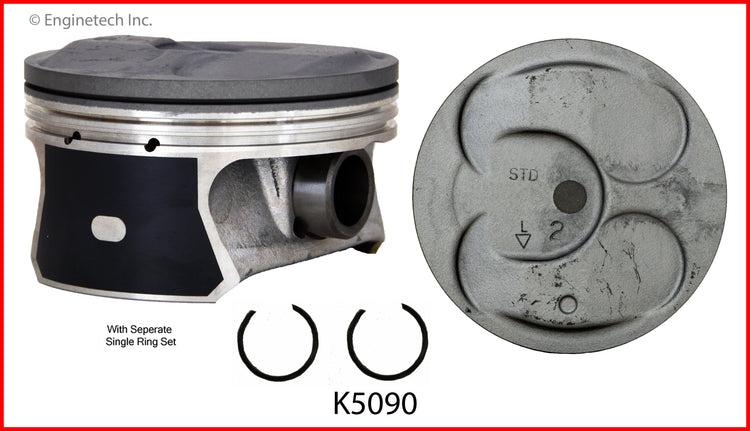 Enginetech K5090(6)PSTD Engine Piston Kit with Full Ring Stack — Fits 2012-2015 Buick Enclave, Chevrolet Traverse, GMC Acadia