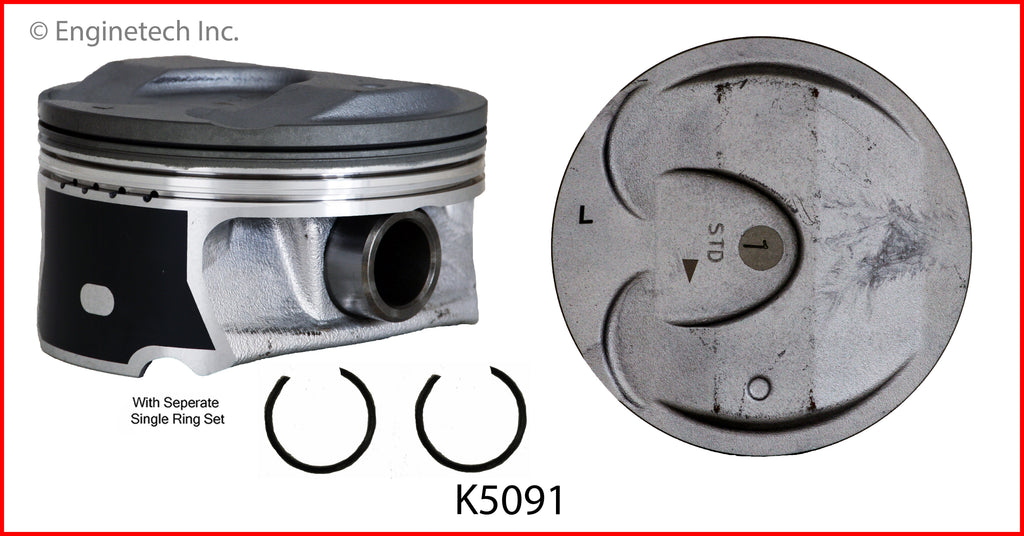Enginetech K5091(6)P.50 Engine Piston Kit with Full Ring Stack – Fits 2012 Buick Enclave, Chevrolet Camaro, and More