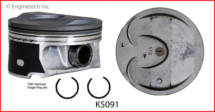 Enginetech K5091(6)P.50 Engine Piston Kit with Full Ring Stack – Fits 2012 Buick Enclave, Chevrolet Camaro, and More