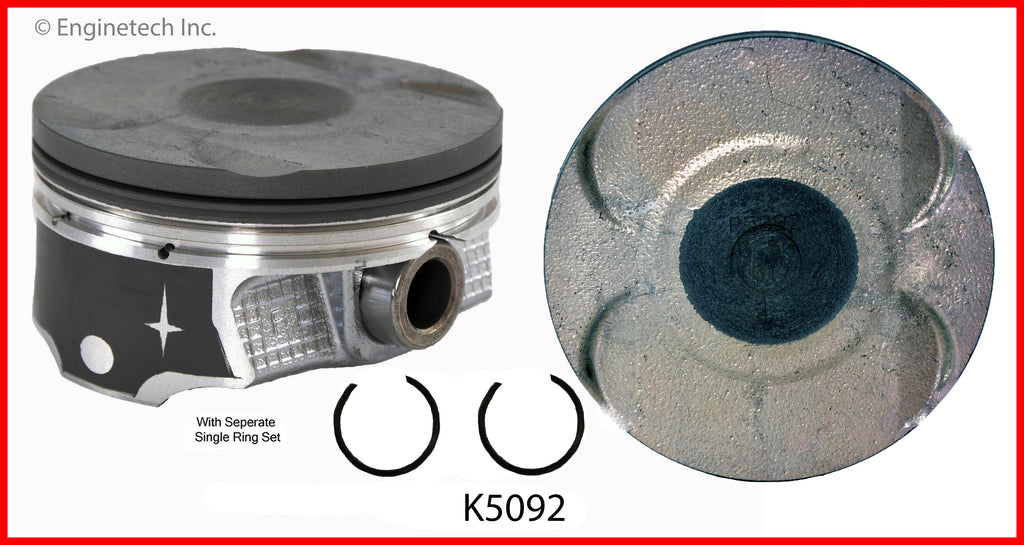 Enginetech K5092(8)PSTD Engine Piston Kit with Separate Full Ring Stack for Ford F-150 (2011-2016)