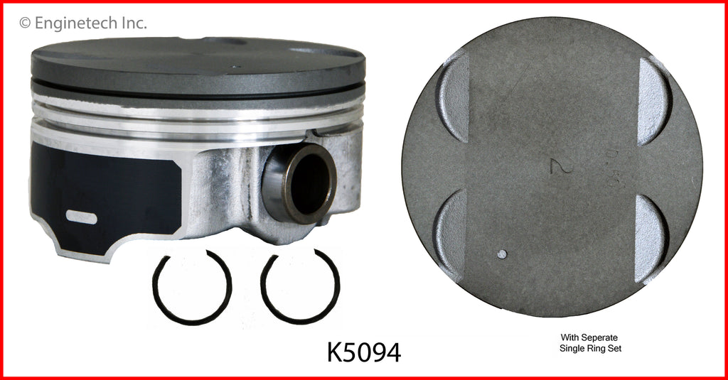 Enginetech K5094(4)PSTD Engine Piston Kit with Separate Full Ring Stack for 2009-2011 Chevrolet Aveo and Pontiac G3