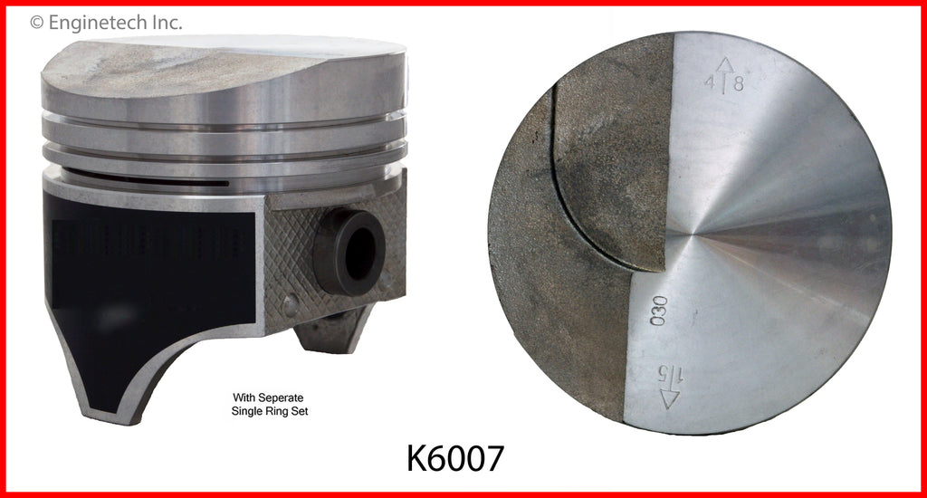 Enginetech K6007(8)060 Engine Piston Kit with Separate Full Ring Stack for Classic Chevrolet Models