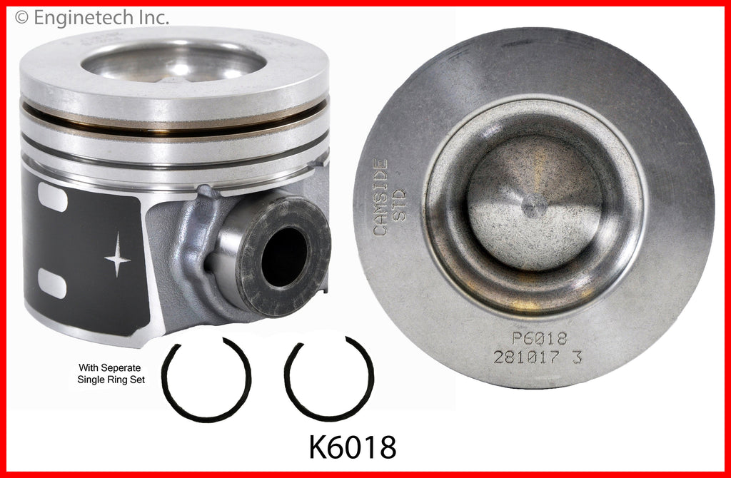 Enginetech K6018(8)P.50 Engine Piston Kit with Separate Full Ring Stack for Ford Super Duty Trucks