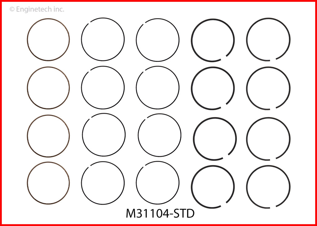 Enginetech M31104-020 Engine Premium Piston Ring Set for Ford 2013-2015 Models