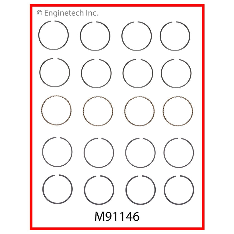 Enginetech M91146-.50 Engine Premium Piston Ring Complete Set for Dodge, Plymouth, Hyundai, and Chrysler Vehicles