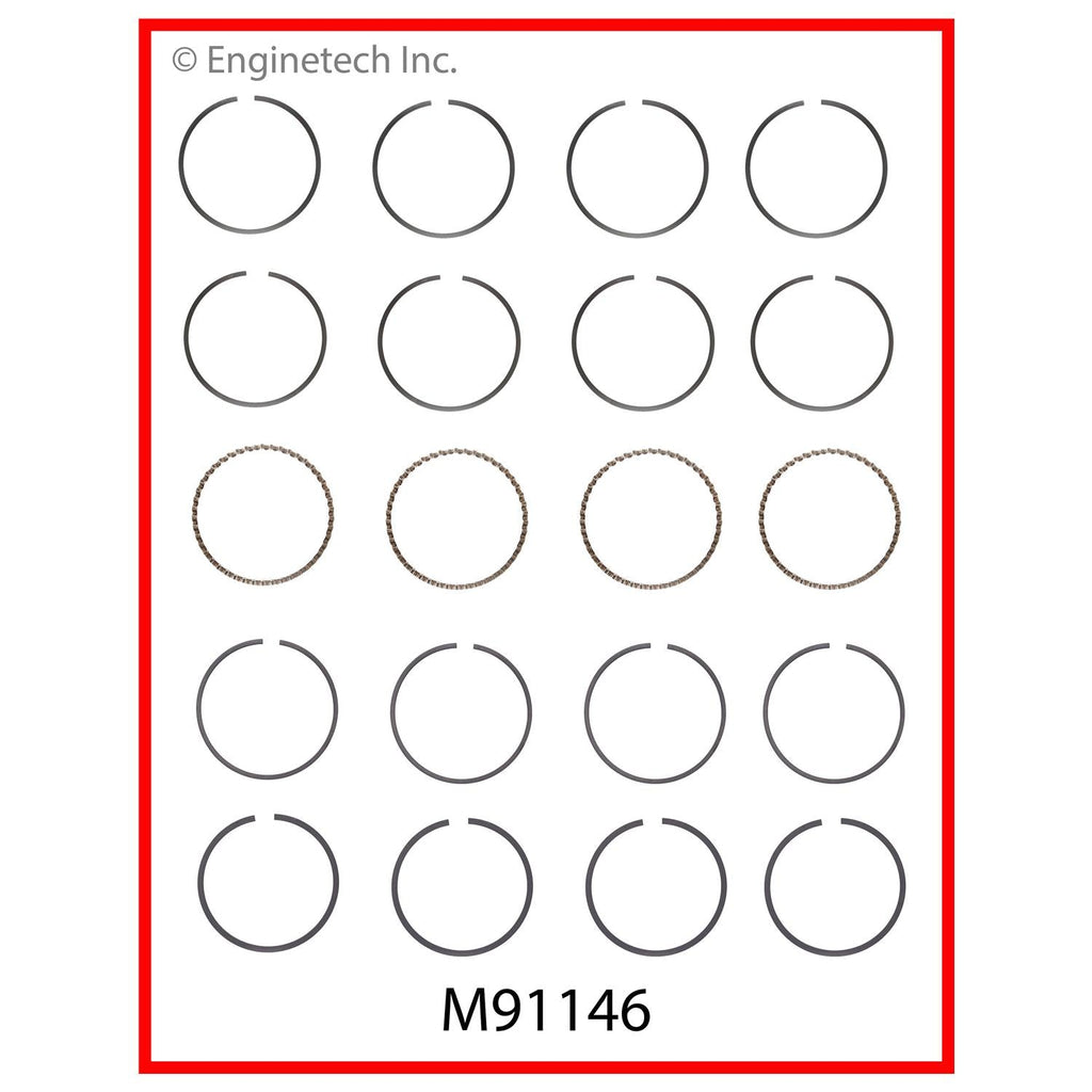 Enginetech M91146-.75 Engine Premium Piston Ring Complete Set for Dodge, Plymouth, Hyundai, and Chrysler Models