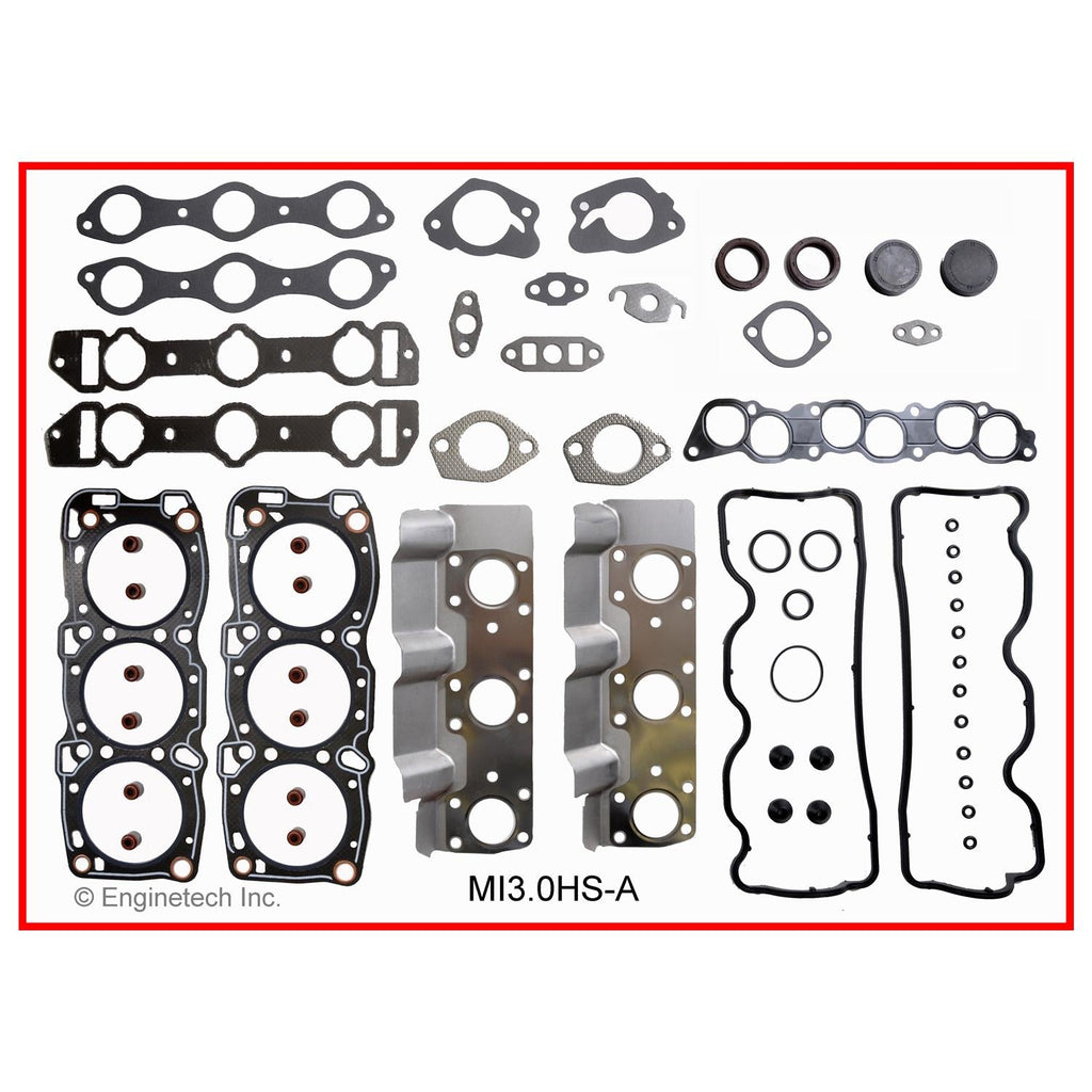 Enginetech Engine Cylinder Head Gasket Set for Mitsubishi and Hyundai Vehicles with Head Bolts (Part MI3.0HS-AWB)
