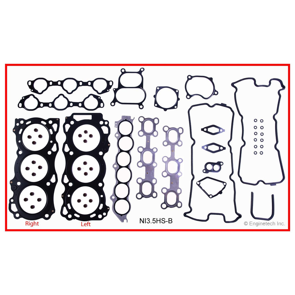Enginetech NI3.5HS-BWB Engine Cylinder Head Gasket Set for Nissan Vehicles with Head Bolts