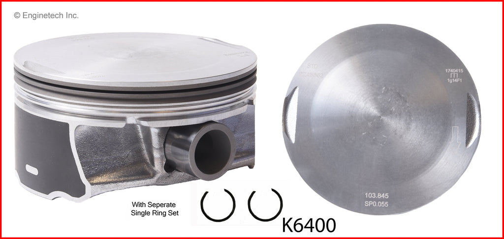 Enginetech K6400(8)PSTD Engine Piston Kit with Separate Full Ring Stack for 2012-2014 Chrysler, Dodge, and Jeep Models